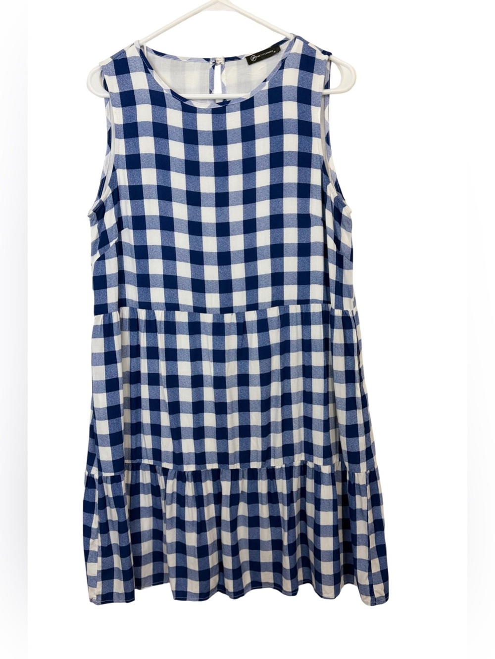 PRETTYGARDEN Blue & White Plaid Sleeveless Ruffle Sundress Medium - Picture 3 of 6